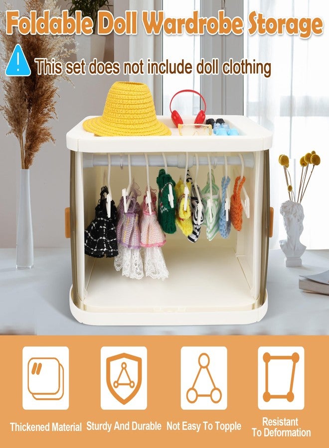Catcan Doll Wardrobe Closet Foldable Doll Clothes Closet with Clothes Rack, Clothes Hangers and Storage Bags, Dust-Resistant Cover, Display Shelf and Sliding Doors (42Pcs) - Image 4